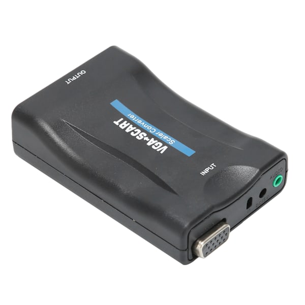 VGA till SCART-omvandlare HD Video Adapter Datortillbehör med Fjärrkontroll Laddningskabel Svart
