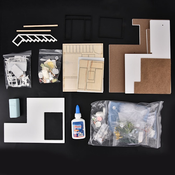 DIY Miniatyr Modern Byggnadsmodell Trähus Montering Dockhus Kit Leksak Present