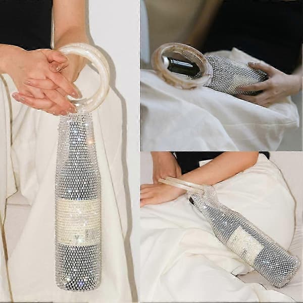 Diamant Strass Vinpose Elastisk Nett Robust Håndtak Bryllupsgaver Glitrende White