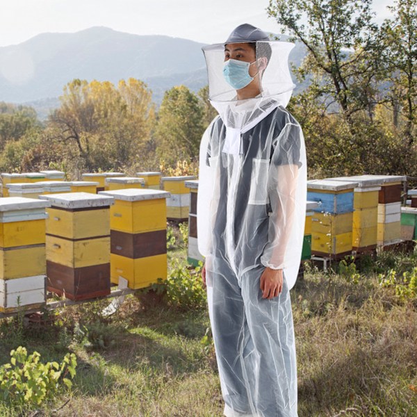 Anti Bee Biting Transparent Onepiece Nylon Mesh Biodlingsdräkt Bee Kläder Klädertillbehör(L)