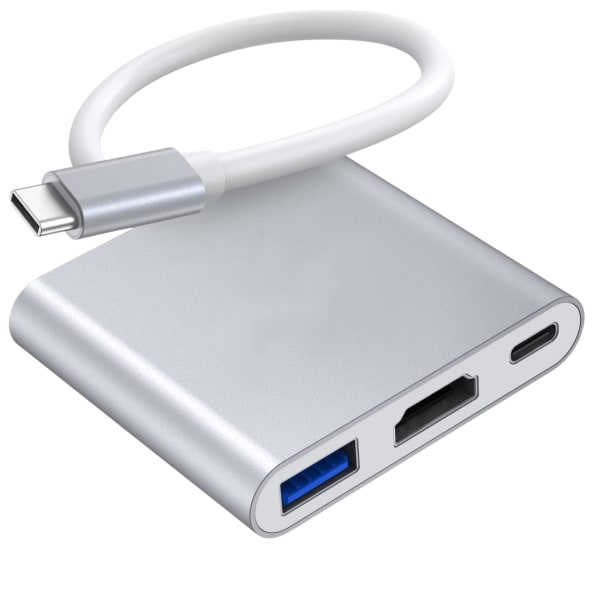 USB C till HDMI-adapter, typ C till 4k HDMI 3-i-1 multiportadapter, omvandlare med USB 3.0-port och typ C Pd-laddningsport