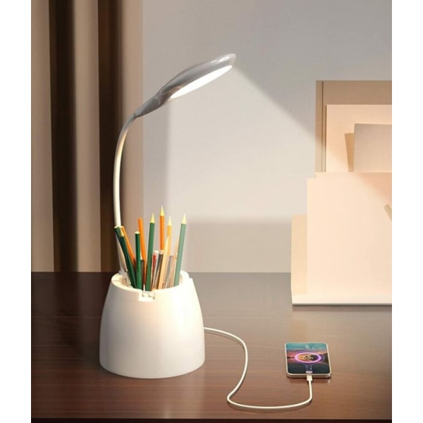 RHAFAYRE Kraftfull LED-bordslampa, dimbara bordslampor 3 ljusstyrkanivåer Ögonskydd Touch Control Bordslampa Trådlös USB-laddning för telefonladdning