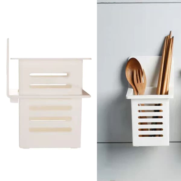 Bathroom Kitchen Drain Shelf Plastic Adhesive Waterproof Small Wall Chopsticks Basket Organizer White