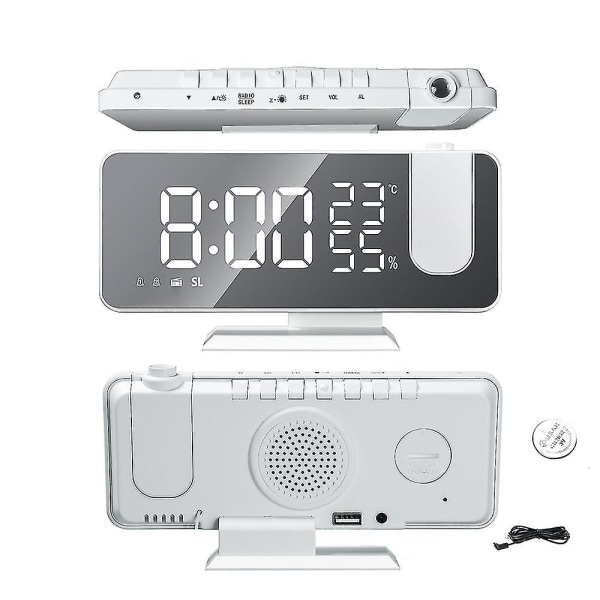 Projektioherätyskello Makuuhuoneen kattoon Digitaalinen herätyskelloradio USB laturiliitännöillä, 7,3" iso led-näytöllinen herätyskello, 4 himmennin, kaksoishälytys C