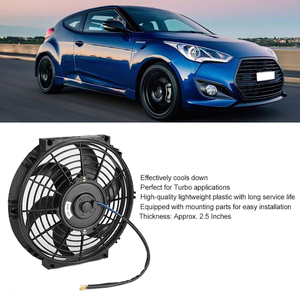 10-tommer elektrisk køler Slim Fan Push/Pull 12V med monteringstilbehør