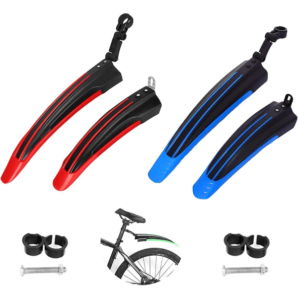 Cykelskärm Fram/bak med tillbehörsskruvar (röd & blå) 4st