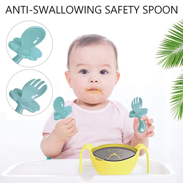 Babyskeer og gaffel sæt Easy Grip Baby Bestik Sæt Baby Selvfødende Træningsskeer og Gaffel