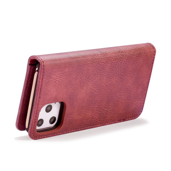 DG.MING Kompatibel med iPhone 11 Pro Max Split Läder Plånboksfodral - Röd Röd red