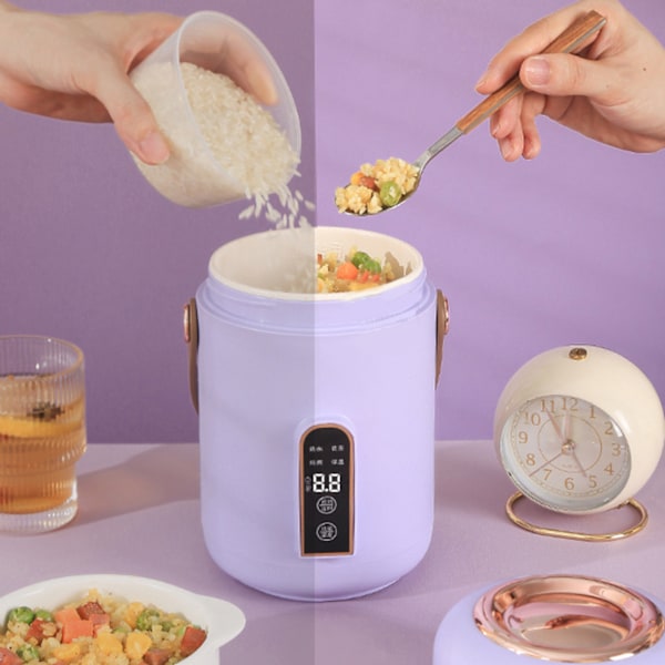 Mini riskokare Effektiv uppvärmning Isolerad bärbar multifunktionssoppa Grytgryta för hemmakontor Dorm Lila