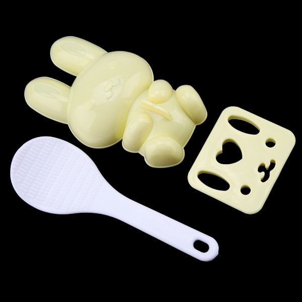 3 st Livsmedelskvalitet PP Tecknad Kanin Modell Sushi Risform DIY Hantverk Onigiri Make Tool (Gul