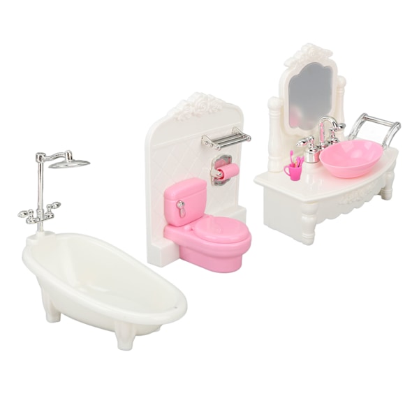Nukkekodin kylpyhuonesetti kylpyamme WC peilipöytä Nukkekodin kylpyhuonekalusteet Setti 1/12 Nukkekodin huonekalutarvikkeet