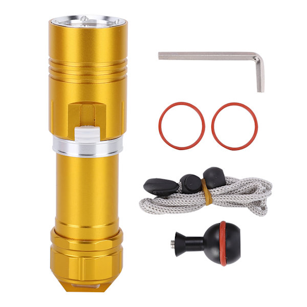 L2 LED Ficklampa Torch 100M Dykning Vattentät för Camping Steglös Dimminggolden