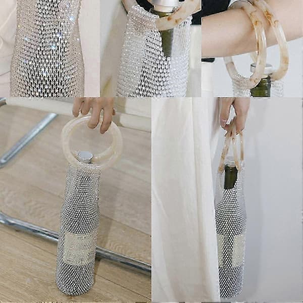 Diamant Strass Vinpose Elastisk Nett Robust Håndtak Bryllupsgaver Glitrende White