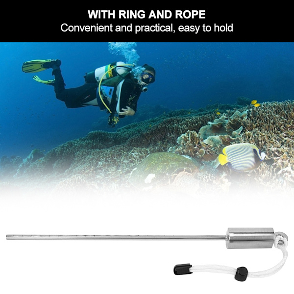 KEEPdiving Rostfritt stål 30 cm Dykning Hummer Stick Pointer Underwater Shaker Noise Maker med skala handrem