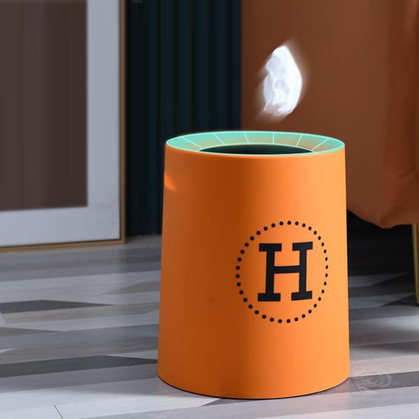 Open Trash Can Plastic Double Layer Thick Round Mini Waste Bin for Bedroom Office Orange 13L