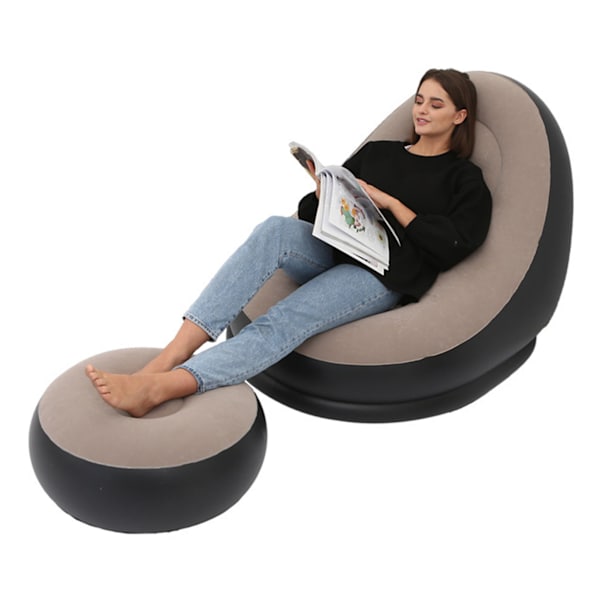 Uppblåsbar stol Fällbar flockande PVC Bekväm med fotpall Blow Up Lounge stol för utomhuscamping resor kaffe