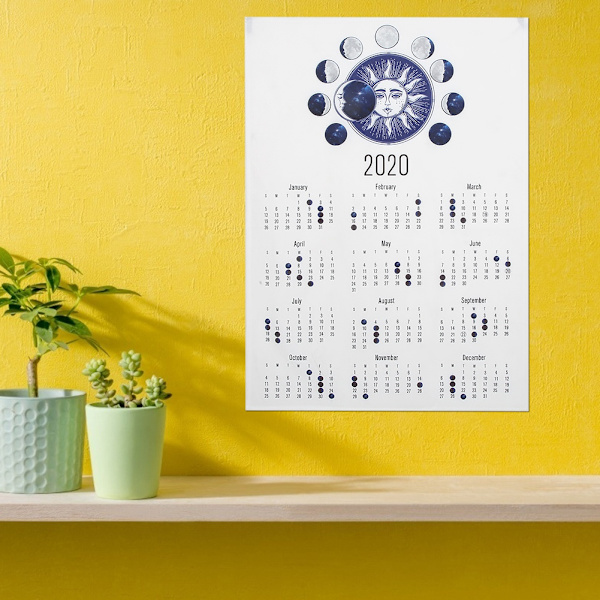 50x70cm Yksinkertainen tyyli 2020 Riippuva kalenteri Seinäkalenteri Koti Taustakuva Koriste Kuun kasvot Pyörätyyppi