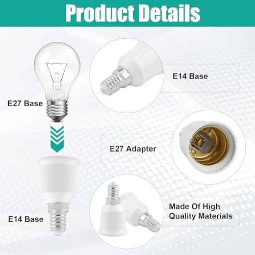 st E14 til E27 Pæresokkeladapter, E14 til E27 Sokkelomformer 220V, Lampeadapter Kompatibel med LED-pærer, Glødepærer