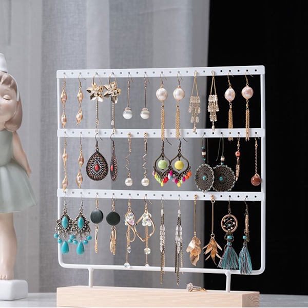 Jewelry Rack 3 Layers Elegant Style Compact Iron Material Large Capacity Decorative Practical Earring Storage Rack for Display White