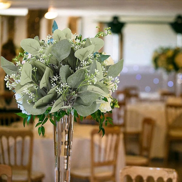 10st konstgjorda eukalyptusväxter konstgjorda växter Eukalyptusblad för bröllopsfest Trädgårdsbalkongdekoration