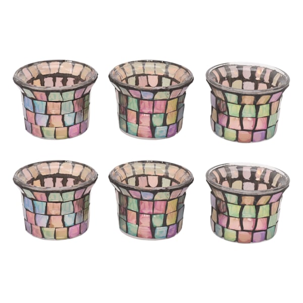 6 stk. mosaikk telysholder solid glass lysestake blomsterpotte for bryllup meditasjon brun