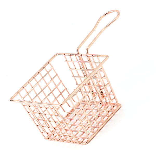 Friteringskurv Jern Pommes Fritesholder Fritøysil med Håndtak for Restaurant Hjem Rose Gold