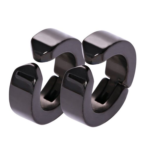 1 par elegante øreclips i rustfrit stål Øreringe Ear Cuff Smykker Gave (sort glat overflade)