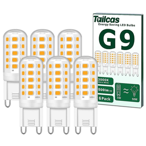 5w G9 LED-lampor, varmvit LED G9-lampa, g9-halogenlampa, för ljuskronor Hembelysning Dekor 6-pack