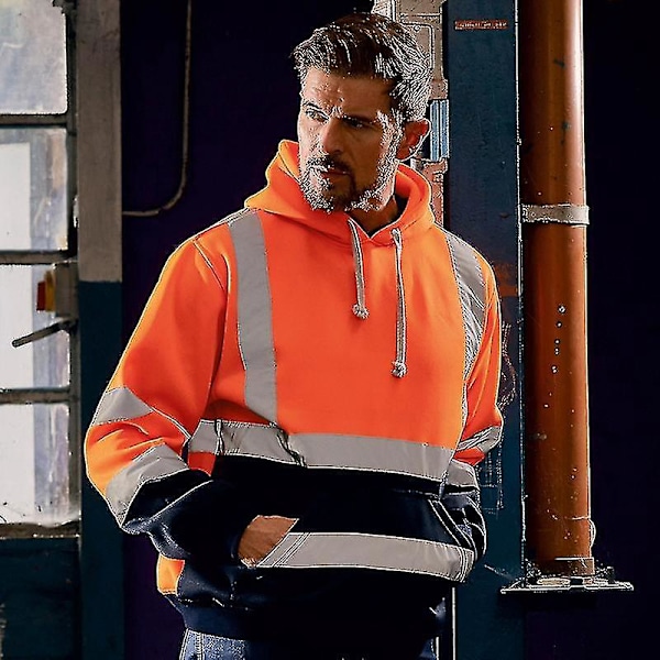 Reflekterende Sikkerhetsarbeidstøy Menn's Hettestroppgenser, Oransje, 4XL