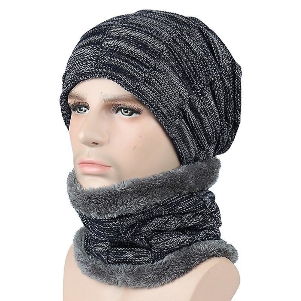 Män Kvinnor Vinter Camping Hatt Scarf Hat Set Plus Velvet Warm Baggy Woolen Fleece Hat Set black ONE SIZE