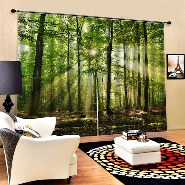 Skog Sollys Trykte Gardiner for Balkong Soverom Stue Vinduer 150 * 166cm