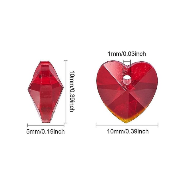 70 stk fasettert hjerte, gjennomsiktig glass, hjerteperler 10x10x5 mm, tilfeldig farge