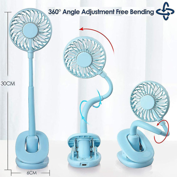 Clip On Fan Usb Fan, Fleksibel Mini Fan Personlig skrivebord elektriske ventilatorer Blue