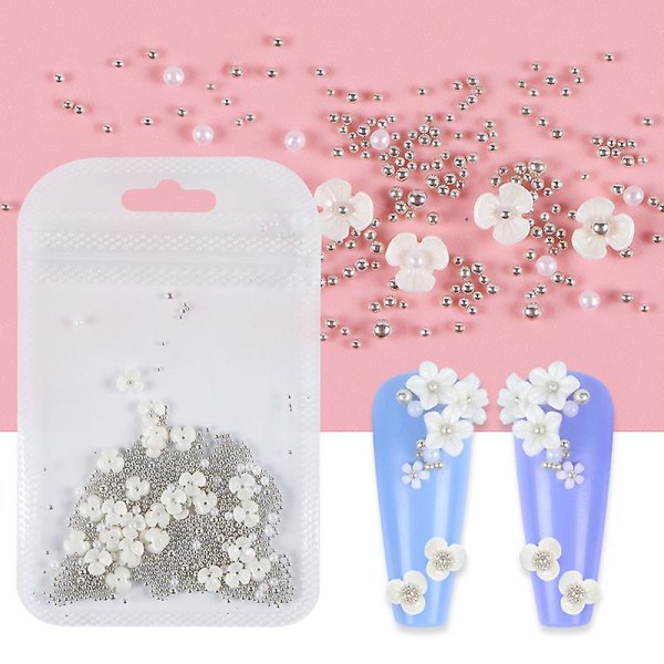 30 poser med hvit harpiks små blomster akryl manikyr med fem kronblad TYPE 5