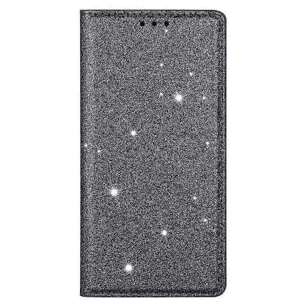 Cover til iPhone 16 Plus, glitrende PU-læder + TPU med kortholder - Rosa Grey