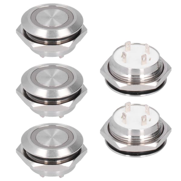 5pcs Momentary Push Button Switch Metal Auto Reset Ultra-thin Waterproof with LED 19mm DC3~6V Yellow