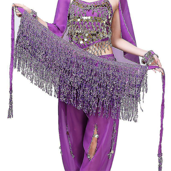 Glimtende Sequin Mave-Danse Skørt med Tassel Kant - Kvinders/Piger Sølv Kostume