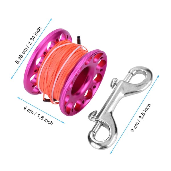 30M Mini Dykning Aluminium Hjul Spole Line med Rustfrit Stål Snap Bolt Krog (Sort)