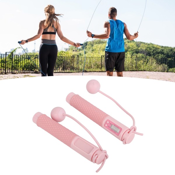 Springtov med tæller - Smart elektronisk trådløs springtov med vægtkugle til indendørs og udendørs fitnessøvelser - Pink