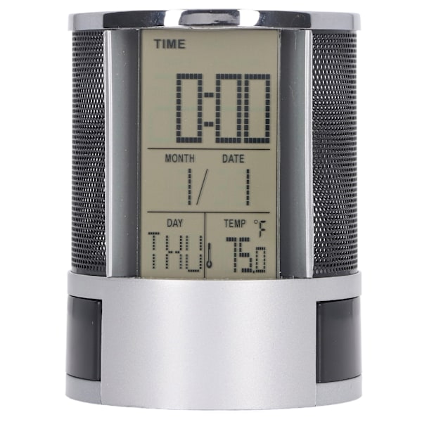 Digital väckarklocka Pennhållare Perpetual Calendar Pennhållare Multifunktionell elektronisk klocka Pennhållare Svart