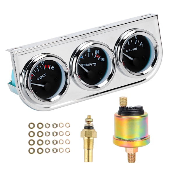 M10x1 52mm 3 i 1 bilmätare Vattentemperatur ＋ Oljetryck ＋ Spänningskombinationsinstrument för automatisk modifiering