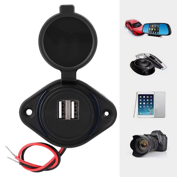 3.1A Dobbel USB-lader Strømuttak Adapter Ladingfeste for bil ATV UTV Bobil Campingvogner