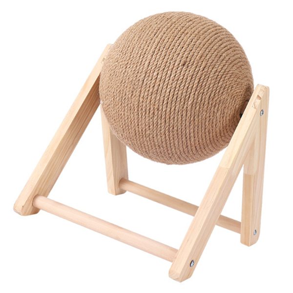 Katt skrapa boll på stativ Interaktiv massivt trä scratcher husdjur leksak med sisal rep V-formad S
