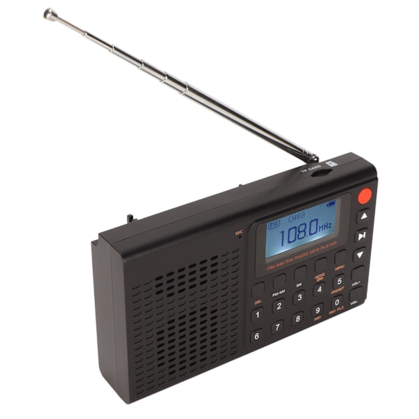 Bærbar Bluetooth-radio AM FM SW Full Band MP3-spiller Oppladbar radio med opptaksfunksjon