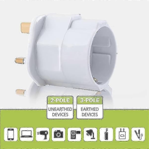 2x Rejseadapter Adapterstik Kompatibel med England - Rejsestik Strømadapter EU til stikkontakt - Rejsestik White