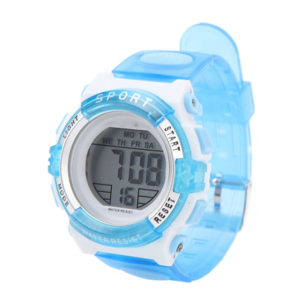 Digital kronograf klokke jenter student elektrisk vanntett PU-rem for svømming sport med fargerikt nattlys alarm blå