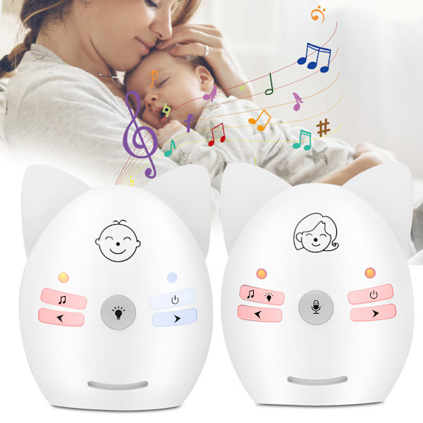 Digital Audio Baby Monitor Bærbar Trådløs To-vejs Spædbarnsmonitor med Natlys (EU Stik Audio Monitor)