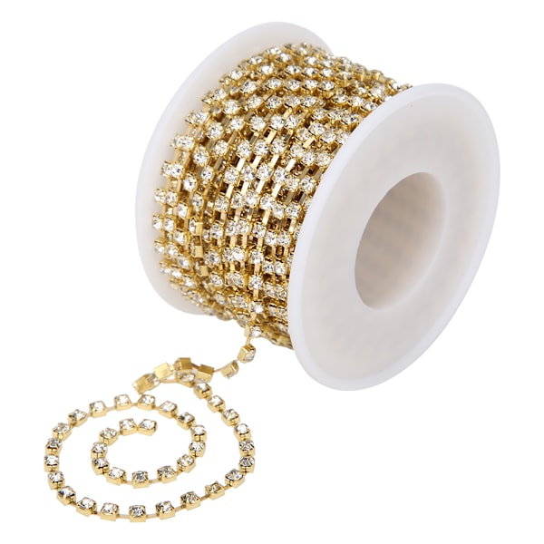 10 Yards/Rulle Strass Kæde DIY Håndværk Tøj Sydekoration Tilbehør Pynt Hvide Strass Guld Bund SS12‑3mm