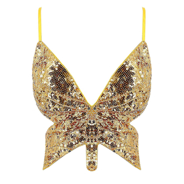 Butterfly Sequin V-hals Crop Top - 2022 Festival Mote