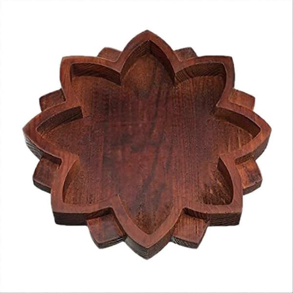 Lotus kristalldisplaybricka i trä Lotusform